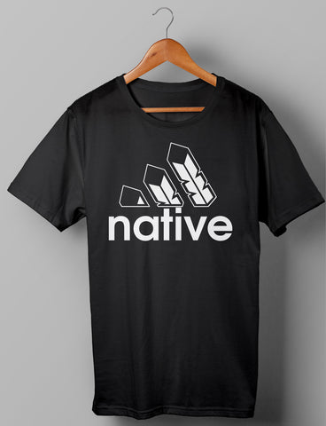 Native 3 Feather Logo 2 White - Black Shirt