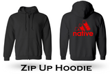Native 3 Feather Logo 2- Zip Up Black Hoodie