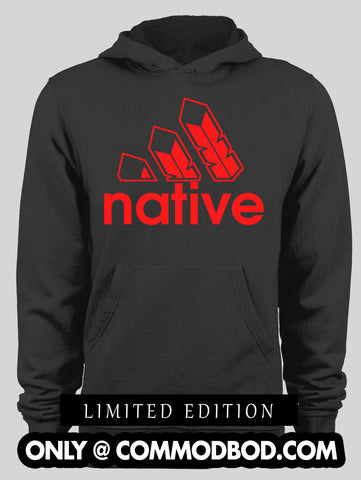 Native 3 Feather Logo 2 Parody *LIMITED EDITION RED* - Black Hoodie
