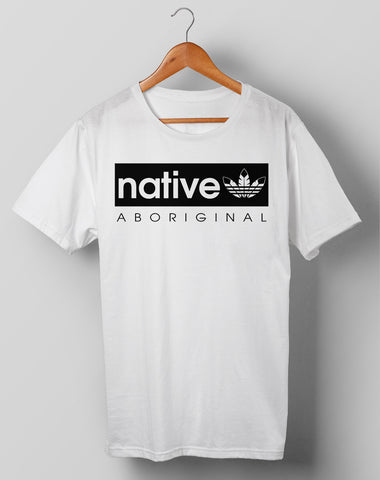Native 3 Feather Aboriginal Parody Black with White Shirt