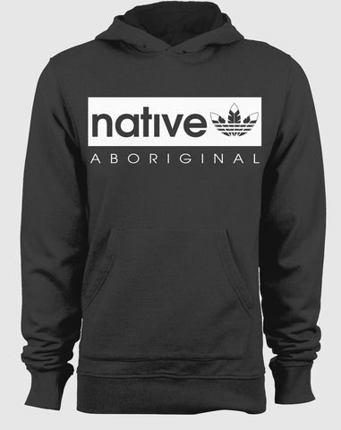 Native 3 Feather Aboriginal Parody White - Black Hoodie