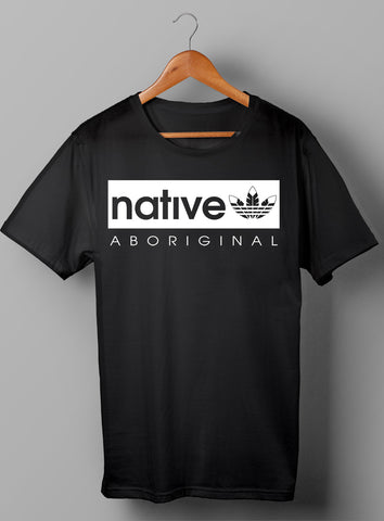 Native 3 Feather Aboriginal Parody White - Black Shirt