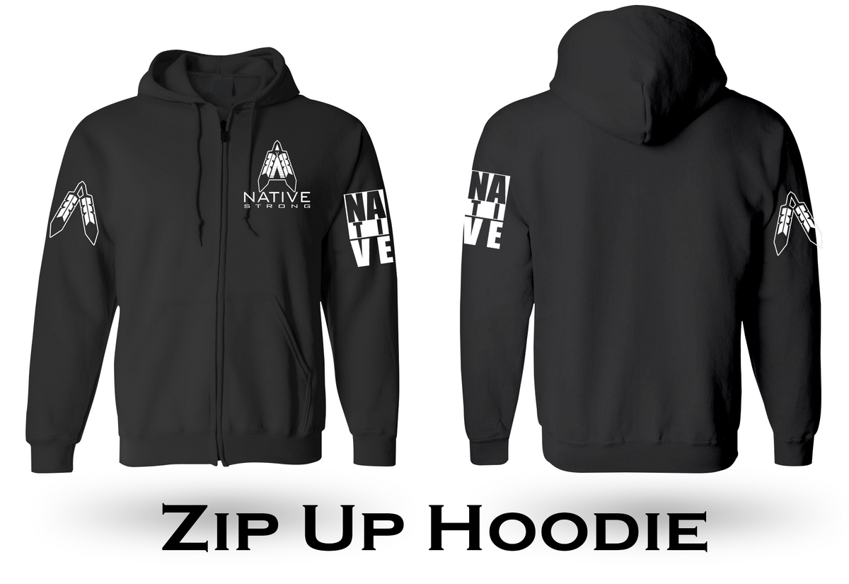 Native Strong Design 1 - Zip Up Black Hoodie – Commod Bod Clothing LLC
