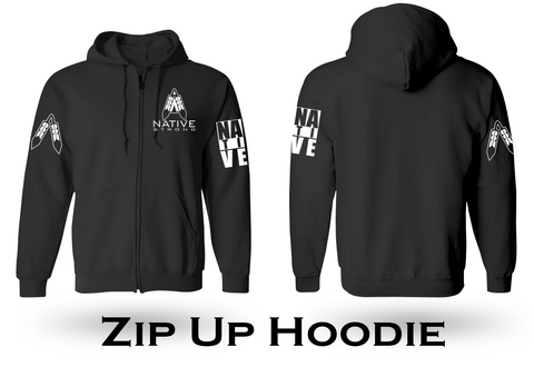 Native Strong Design 1  - Zip Up Black Hoodie